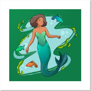 Black mermaid Illustration Posters and Art